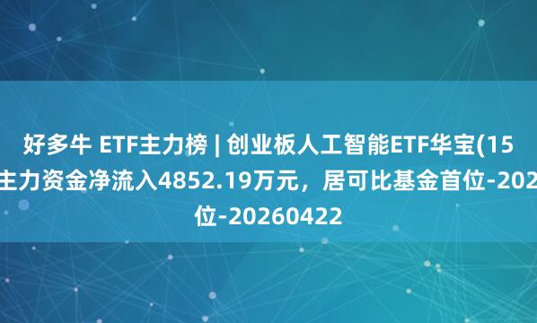 好多牛 ETF主力榜 | 创业板人工智能ETF华宝(159363)主力资金净流入4852.19万元，居可比基金首位-20260422
