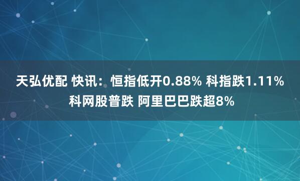 天弘优配 快讯：恒指低开0.88% 科指跌1.11% 科网股普跌 阿里巴巴跌超8%